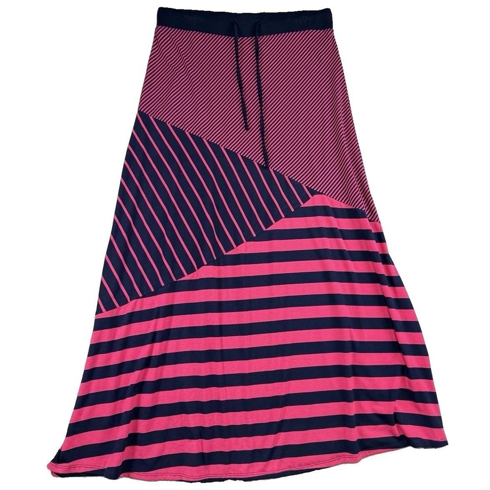 Maurice's Navy Blue & Pink Striped Maxi Skirt Size L 90's, Y2K Vibes, Stretch